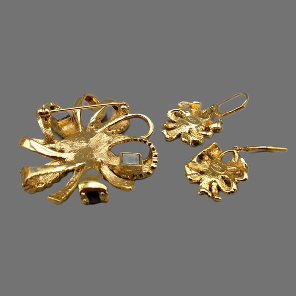Joan Rivers Trinket Box w/ Brooch and Earrings, Gold and Enamel w/ Crystals, Vtg - Picture 6 of 10